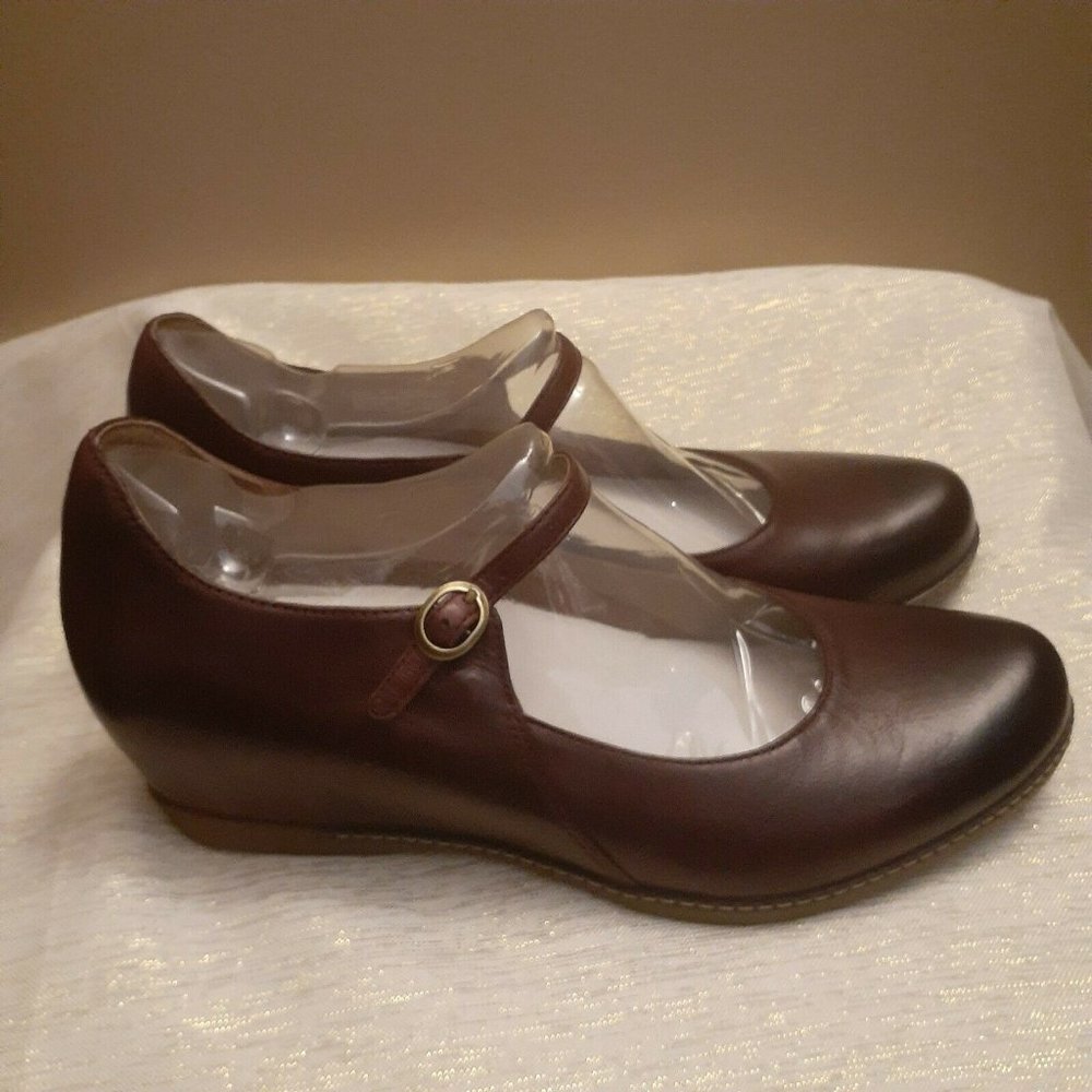 Dansko Brown Leather Mary Jane Wedge Shoes - Picture 3 of 7